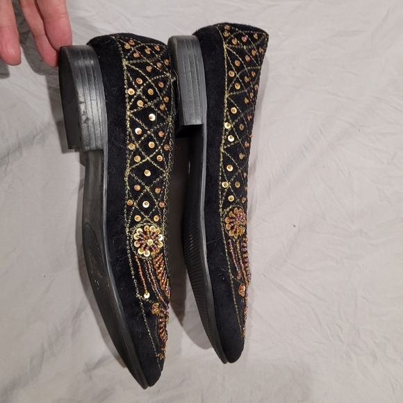 Coldwater‎ Creek Women's SZ 8 black beaded sequined flats festival artsy vintage - Picture 7 of 10